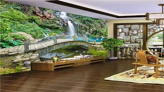 Beautiful waterfall scenery silk material high-definition 3D wallpaper indoor mural screenshot 4