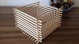 DIY: wooden round stick basket / diy home organizer ideas, ahşap çubuklardan sepet yapımı