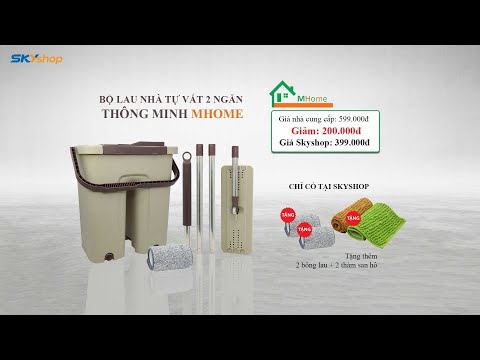 Bộ Lau Nhà Tự Vắt 2 Ngăn Thông Minh Mhome - Tặng 2 Bông Lau + 2 Thảm San Hô