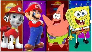 TilesHop Jump VS | Paw patrol vs Mario vs Patrick star vs Spongebob Battle #77