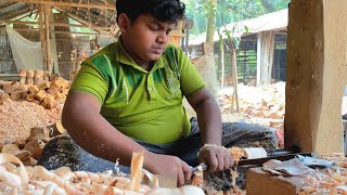 Smart Little Boy Working Fast For Making Wooden Water Glass | Wood Carving Art