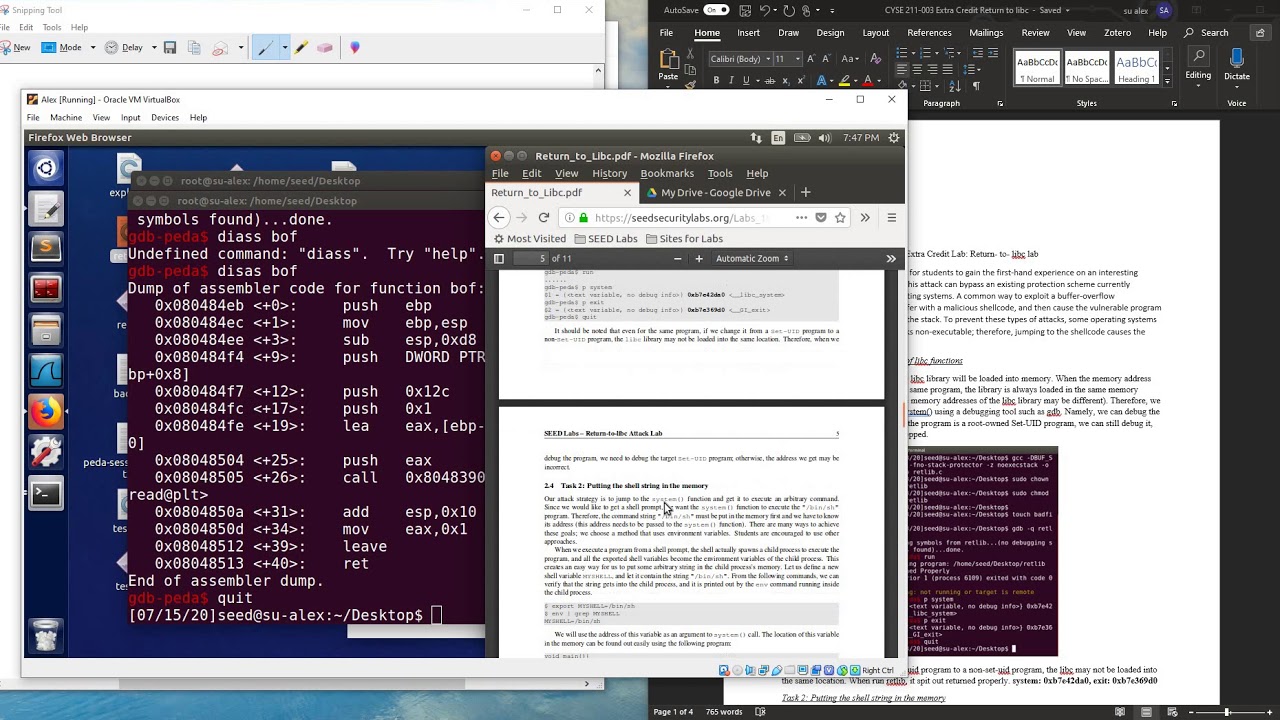 CYSE 211 Return to libc lab - YouTube