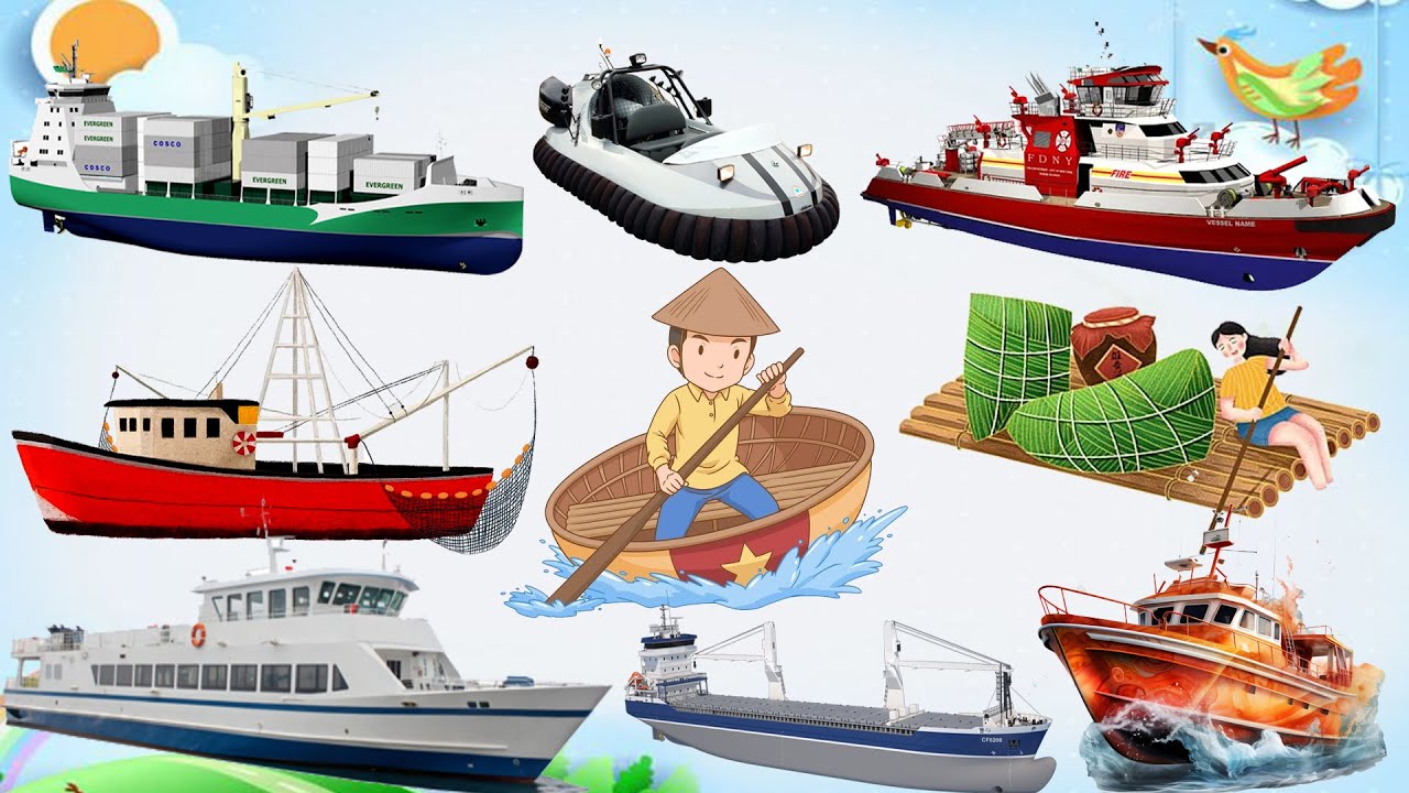 PHƯƠNG TIỆN GIAO THÔNG ĐƯỜNG THỦY (P2) | Dạy Bé Học Tiếng Anh Tàu Cứu Hỏa, Thuyền Nan | Tàu Gì Đây