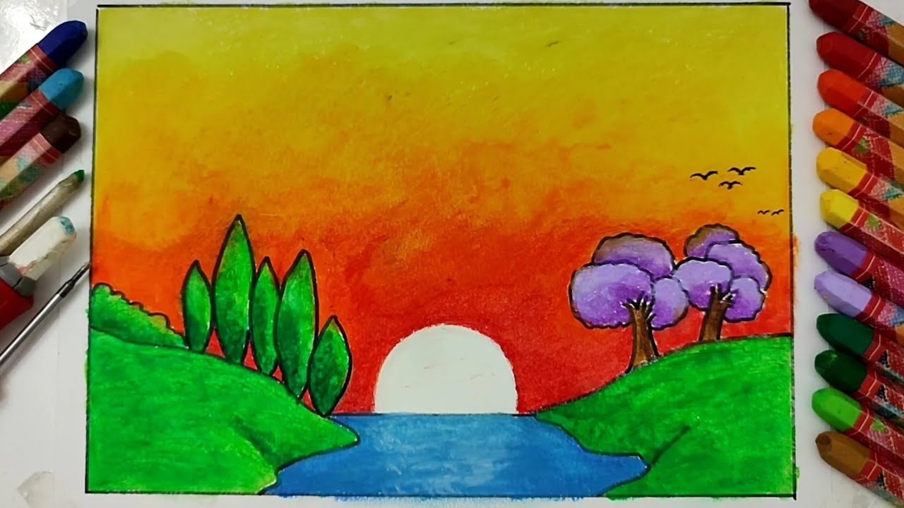 Kolay pastel boya manzara çizimi - YouTube