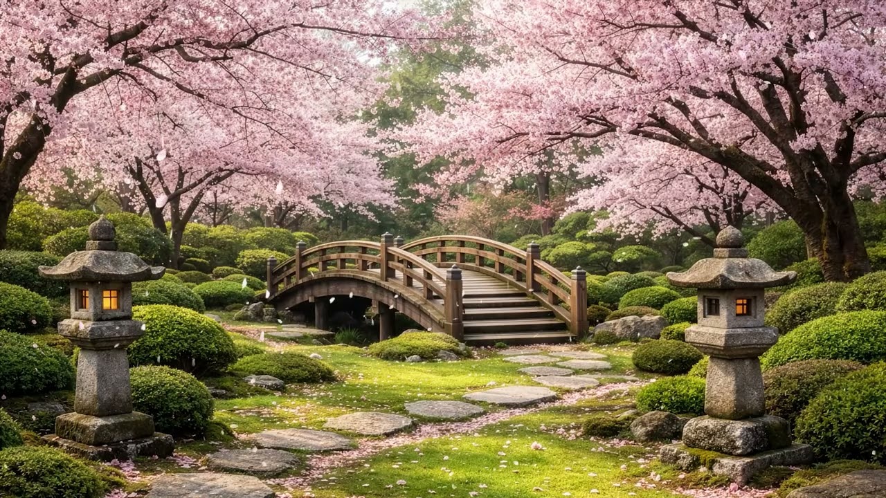 Spring Cherry Blossom Garden Ambience | Birds Chirping | Relaxing Nature Sounds