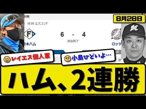 【3位vs5位】日本ハムファイターズがロッテマリーンズに6-4で勝利…8月28日2連勝…先発北山6.2回4失点ｎ…レイエス&清宮が活躍【最新・なんJ・2ch】プロ野球