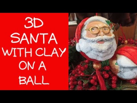 3D Santa ball with decoupage and airdry clay on a styrofoam ball (with subtitles)