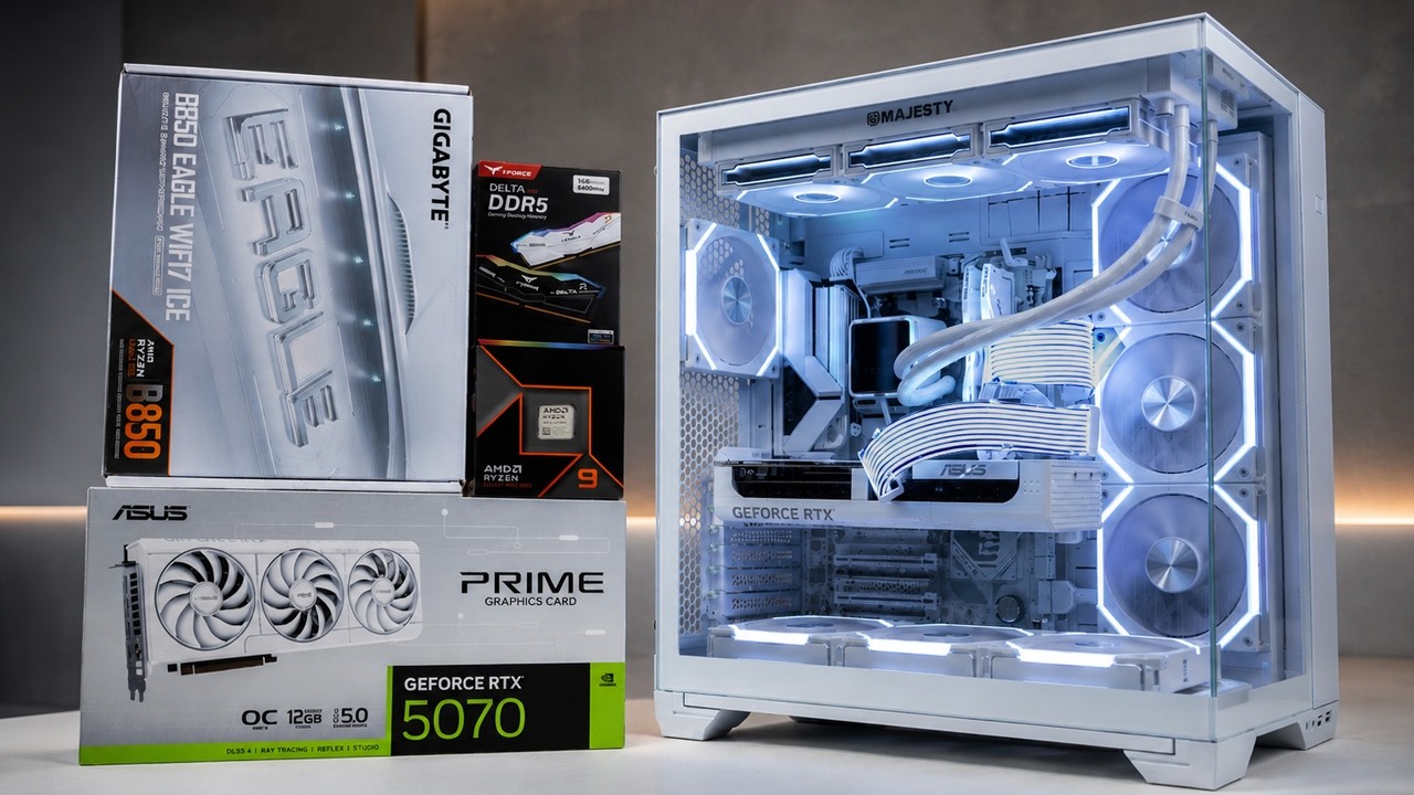 Clean White PC Build in 8 Minutes RTX 5070 & Ryzen 9 9900X - YouTube