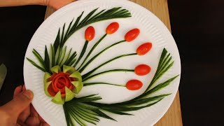 Art In Tomato Rose Garnish - Vegetable Carving - Cucumber Garnish