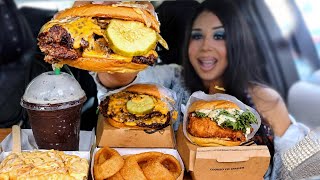 IN N OUT ON THE EAST COAST! 😳🍔 SHAKE SHACK WEST COAST MENU MUKBANG!!! (burgers, fries, shake)