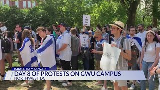 George Washington University students hold pro-Israel rally on 8th day of pro-Palestinian protests