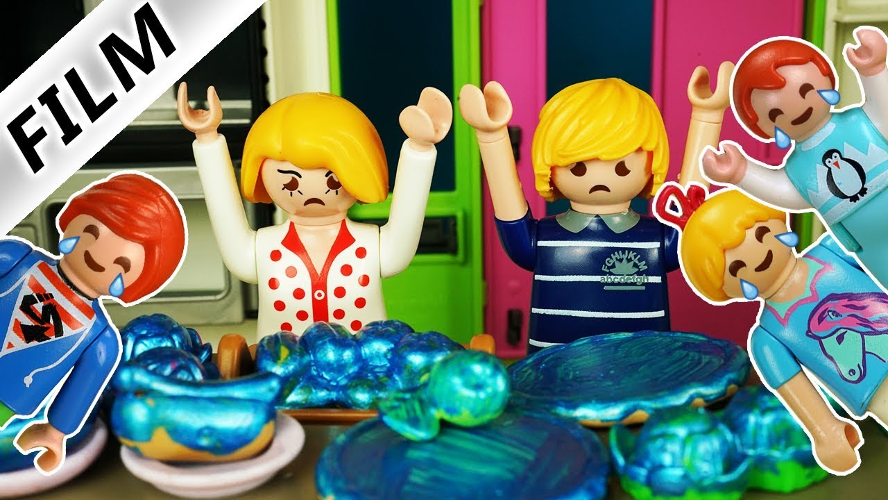 Playmobil Film deutsch 24 STD. NUR BLAUES ESSEN CHALLENGE für Mama & Papa Kinderserie Familie Vogel