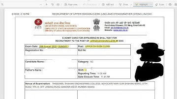 ESIC UDC Computer Skill Test 2022 Admit Card Out