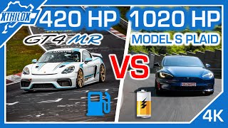 420 Hp Gt4 Vs. 1020 Hp Tesla Model S Plaid - 2 Sec. 600 Hp Difference - Nürburgring Nordschleife
