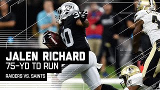 Oakland raiders rb jalen richard goes up the middle for an amazing
75-yard run, then derek carr and amari cooper connect conversion
during 2016 w...