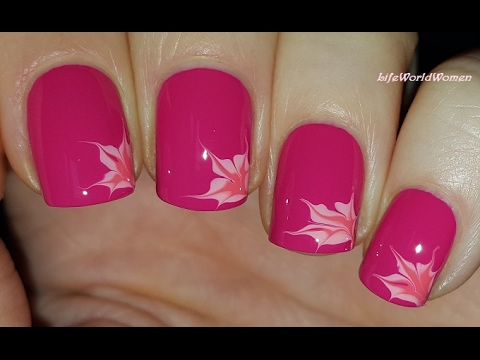NEEDLE NAIL ART #18 - Pink Dry Marble Floral Nails - YouTube