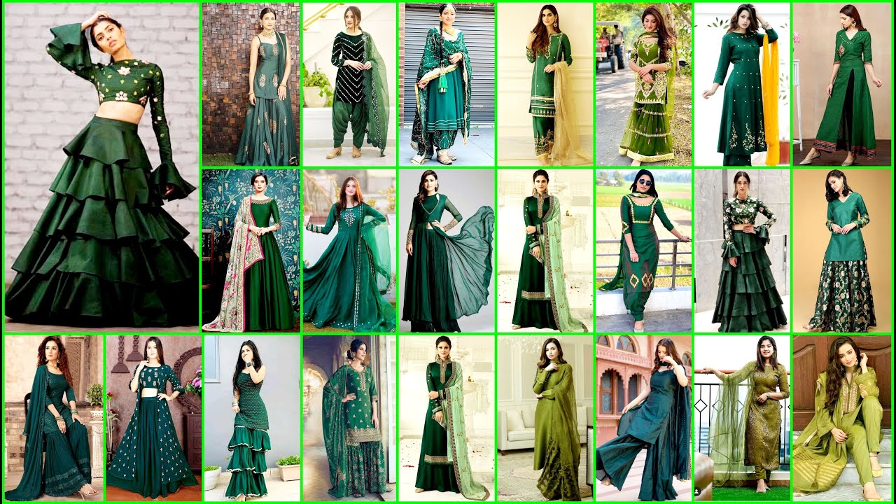 Green Colour Combination Gown Images with Price | Indo Western Gown