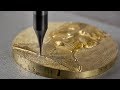 Cnc usinando relevo em Bronze usando fresas de 1 corte e micro fresa, micro fresa para metais