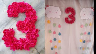 #birthdaydecorationideasathome Birthday decoration ideas at home | Diy 3D birthday floral number 3