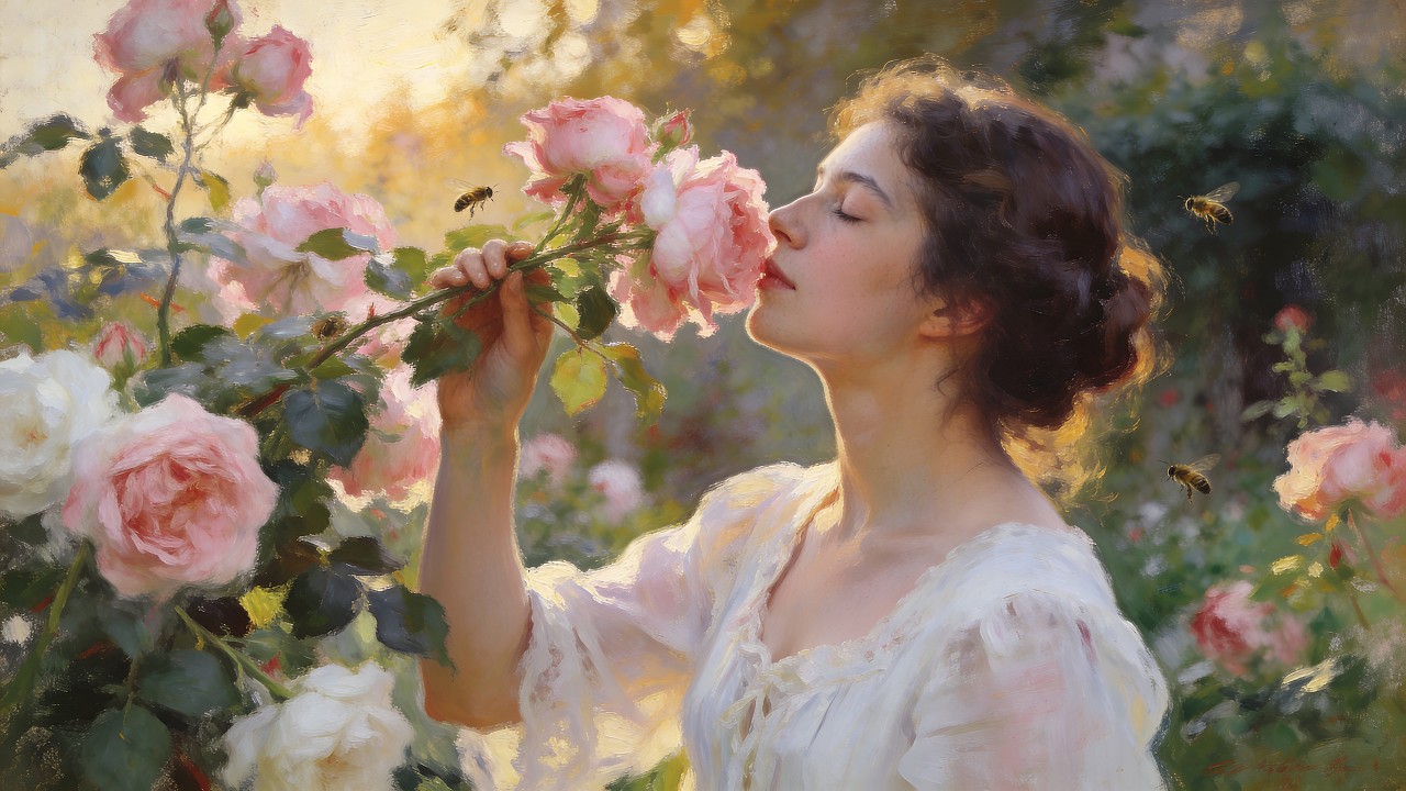 Monet Spring Blossoms | Woman in Blooming Nature | Relaxing Impressionist Art