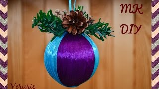 Новогодний елочный шар из атласных лент /  Christmas tree toy of satin ribbons