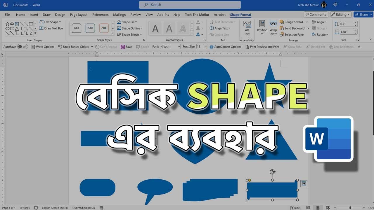 Shape এর ব্যব‍হার (a to z) part: 01 | Ms word basic shape - YouTube