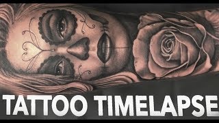 TATTOO TIMELAPSE | DAY OF THE DEAD GIRL + ROSE  | CHRISSY LEE
