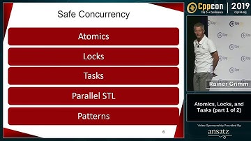 CppCon 2019: Rainer Grimm “Atomics, Locks, and Tasks (part 1 of 2)”
