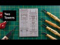 Linocut process stream --- Two Towers