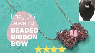 Easy DIY Jewelry: Beaded Ribbon Bow / Beaded Ribbon Charm / Beaded Ribbon Pendant