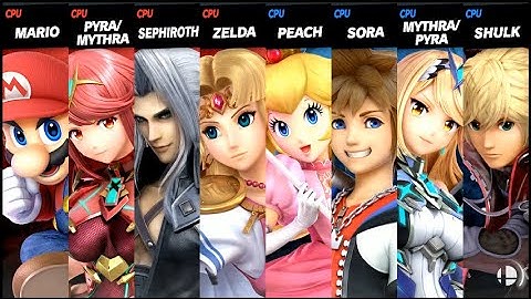 Mario and Pyra / Mythra and Sephiroth and Zelda VS Peach and Sora and Mythra / Pyra and Shulk Smash
