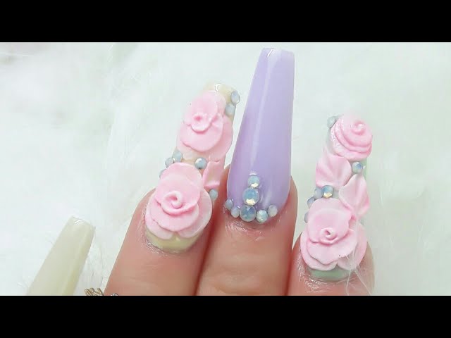 Uñas acrílicas con 5 tonos pastel y Rosas de acrílico en 3D / nail art -  thptnganamst.edu.vn