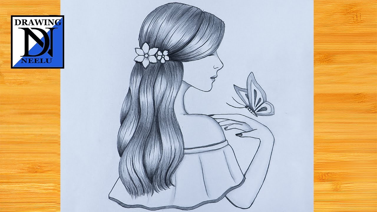 How to draw a Girl with Butterfly | Pencil Sketch for beginner ...