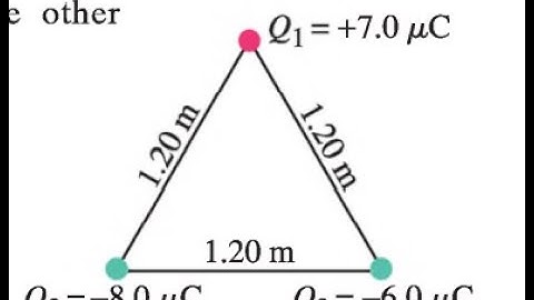 (21-13) Three charged particles are placed at the corners of an equilateral triangle of side 1.20 m