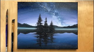 acrylic painting easy landscape beginners canvas simple galaxy