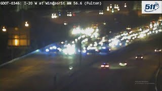 All lanes closed on I-20 West in Atlanta, impacting the Downtown Connector