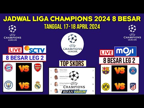 Jadwal Liga Champions 2024 8 Besar Leg 2~Barcelona vs Psg~Man City vs Real Madrid~UCL Live Sctv