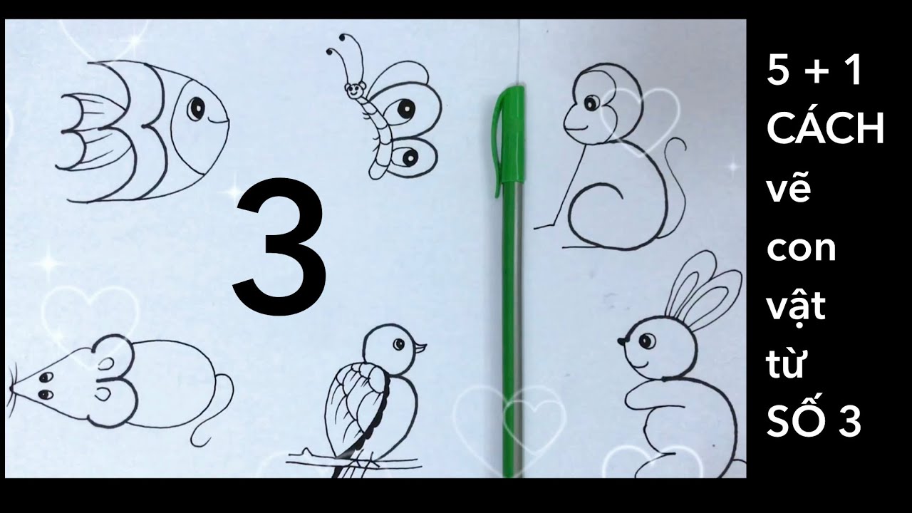 5 Cách Vẽ Con Vật Từ Số 3 - Vẽ Con Vật Đơn Giản - 5 How To Draw The Animal  From The Number 3 - Youtube