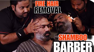 Fire Hair Removal 💈Head massage, Neck cracking, Point Massage with Pen tool , ASMR Hair massage