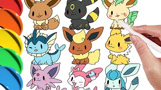 How To Draw pokemon - Baby Eevee Evolutions coloring Pages / easy drawing