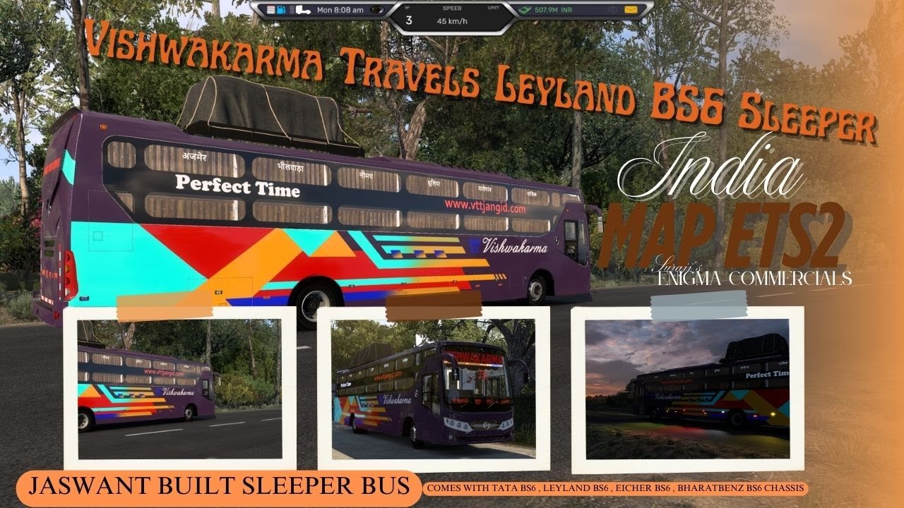 Vishwakarma travels Leyland BS6 Sleeper bus | Jaswant Industries Built | India Map ETS2 | VTT Jangid