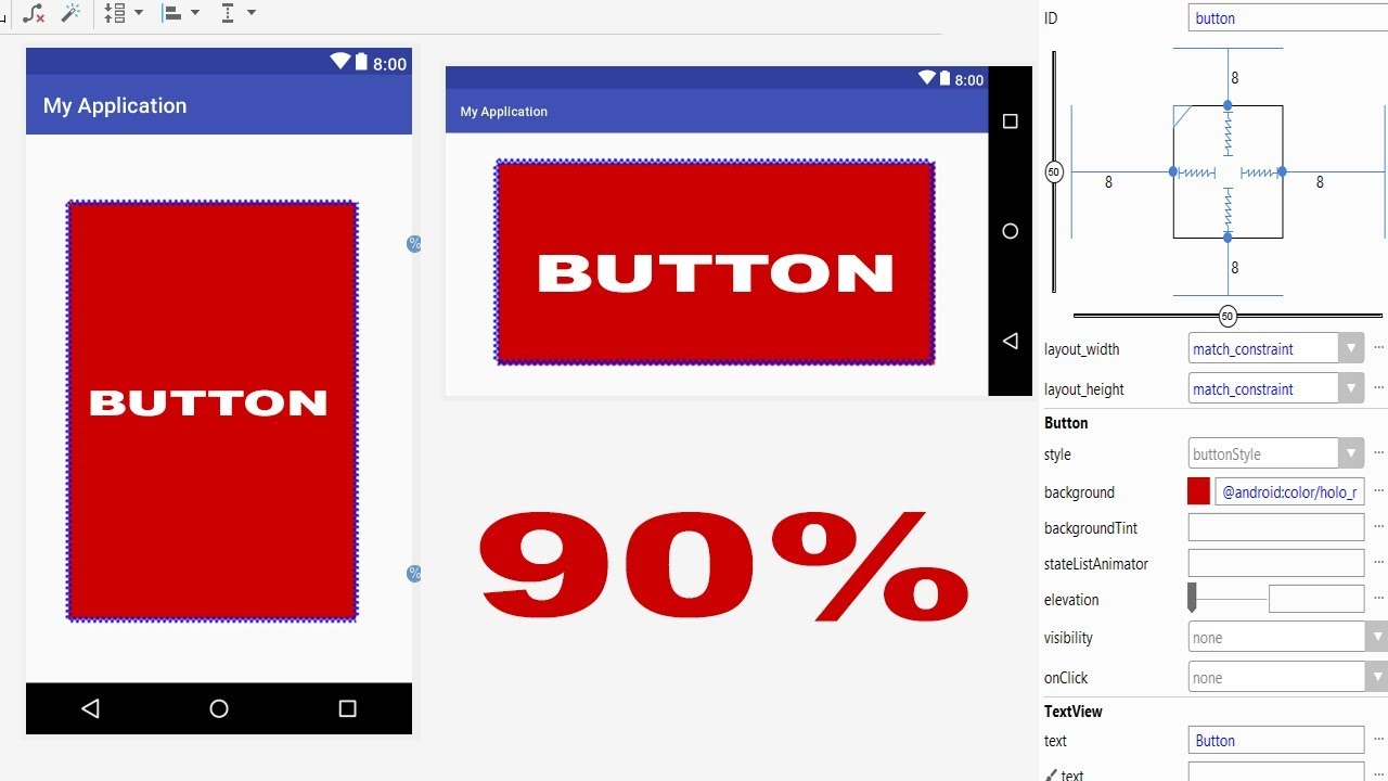 Android Tutorial How To Set Height And Width In Percentage Of A Button With Constraintlayout