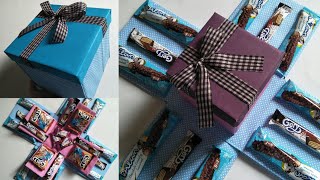 How To Make Explosion Box For Birthday | Cara Membuat Snack Box dari Kardus Bekas dan Kertas Kado