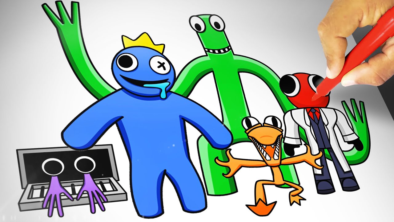 Drawing RAINBOW FRIENDS Characters - Drawing ROBLOX Characters - Blue Green  Orange Purple Red 