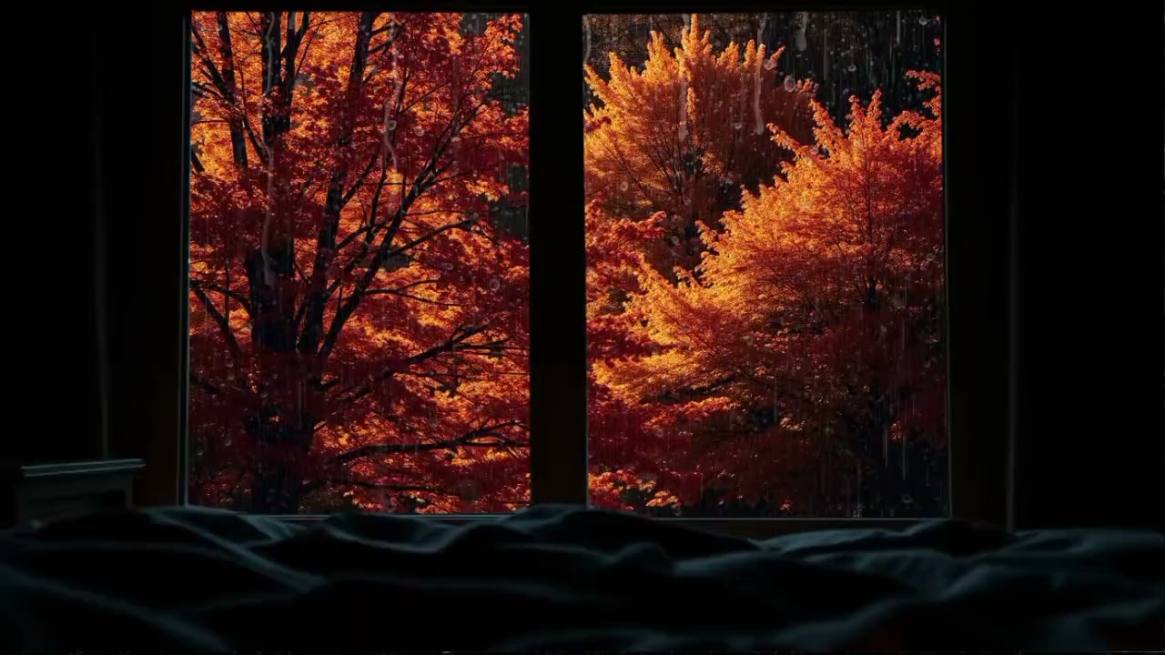 Rain on Window & Soft Music 🍁 Cozy Autumn Night for Deep Relax & Sleep @Irfan_Rain03 
