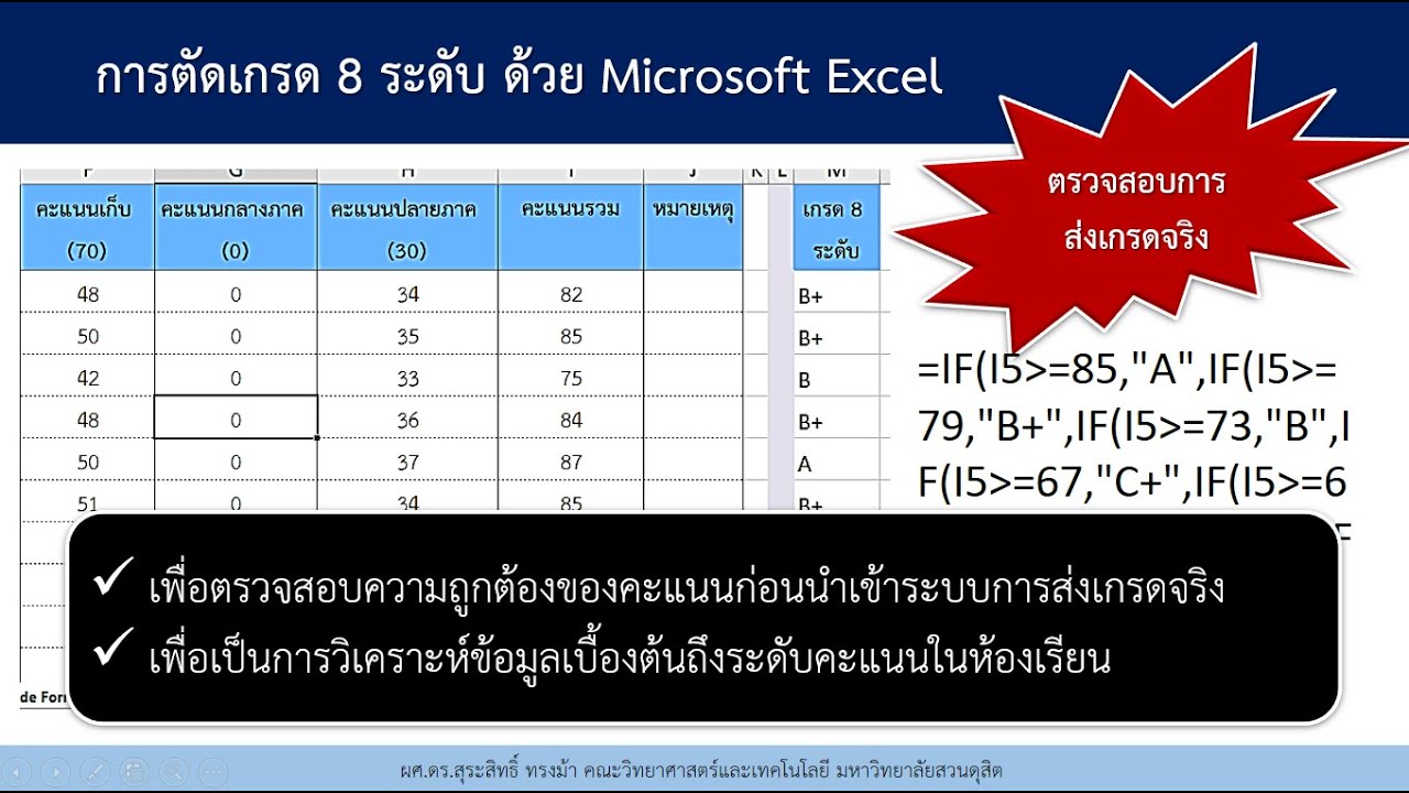 การตัดเกรด 8 ระดับ ด้วย Microsoft Excel