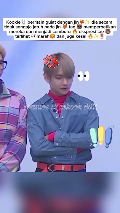 Ekspresi taehyung 🐻 terlihat 👀 marah 😡 karena kookie 🐰 jatuh ke badan jinhyeong 🔥✨‼️
