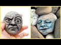 Stone face painting3d presentation of rockpebble art  artistic pebble art  craft