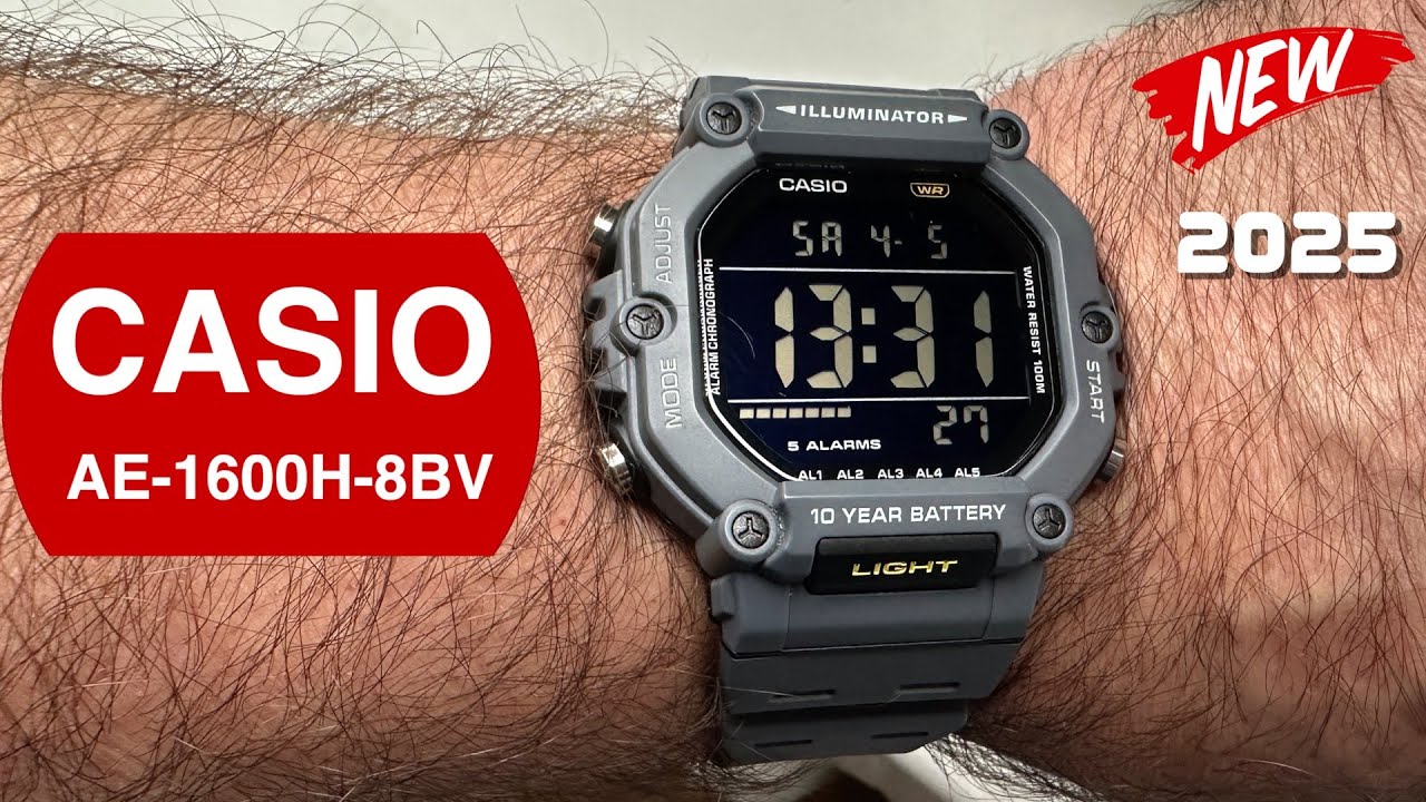 Đồng Hồ Điện Tử Nam Casio AE-1600H-8BVDF Màu Ghi Mặt Kính Nhựa 49.7mm