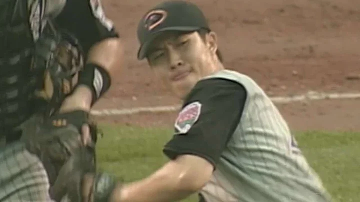 Byung-Hyun Kim throws ball in Monument Park after ...
